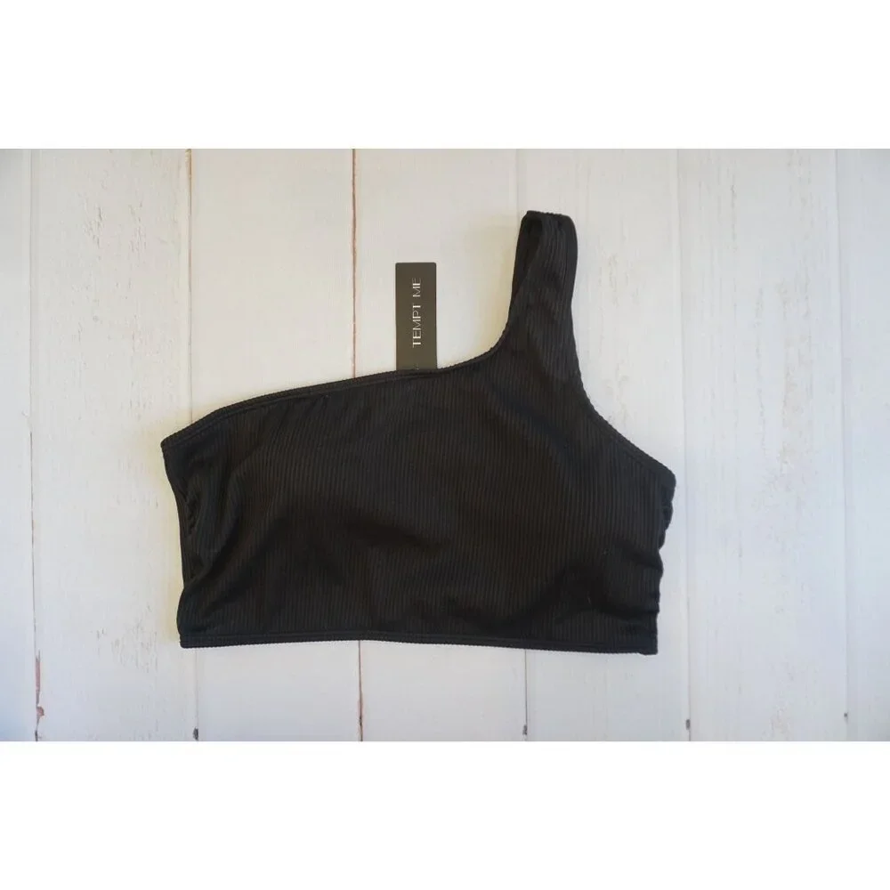 Tempt Me Women Ribbed One Shoulder Bikini Top - Size L, NWT - Picture 4 of 9